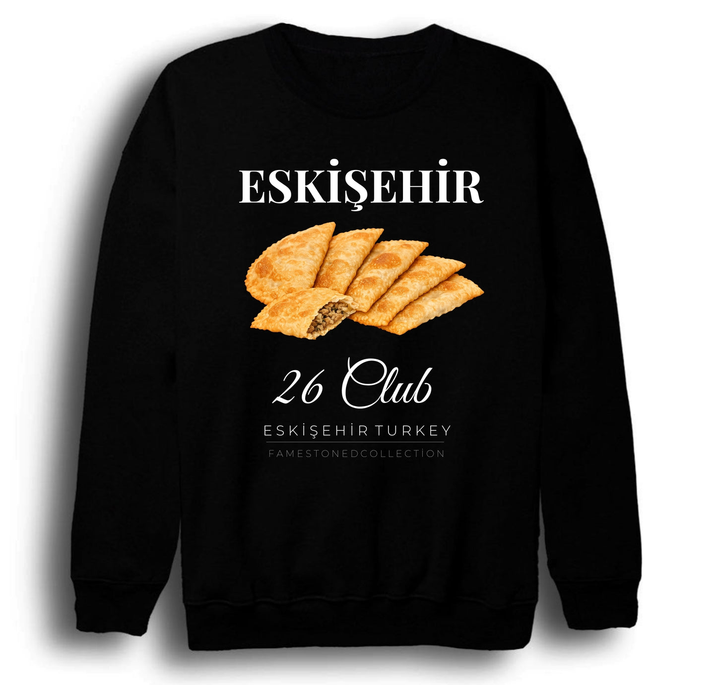 Eskişehir 26 Odunpazarı - Lületaşı - Şehir Baskılı Unisex %100 Pamuk Siyah Bisiklet Yaka Sweatshirt