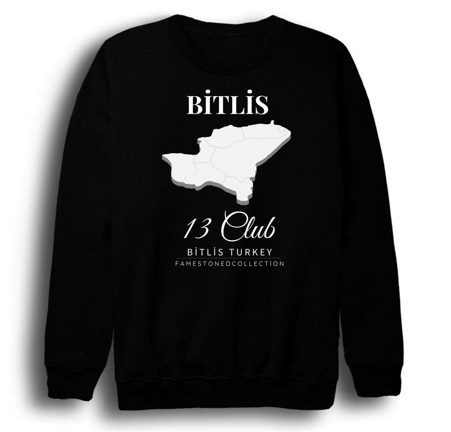 Bitlis 13 Nemrut Van Gölü Tatvan Doğa Şehir Baskılı Unisex %100 Pamuk Bisiklet Yaka Siyah Sweatshirt