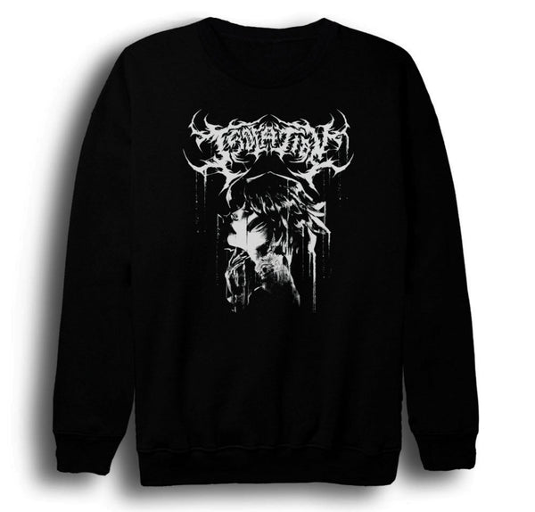 Gothic Black metal tarzı okunması baskılı siyah sweatshirt
