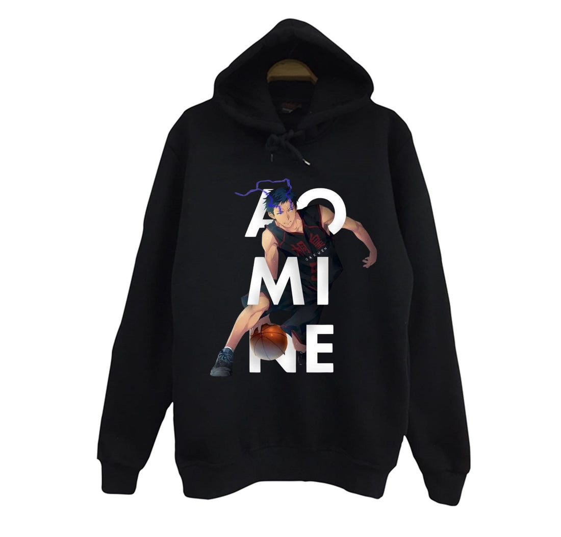 Kuroko no Basket - Daiki Aomine baskılı siyah kapüşonlu sweatshirt