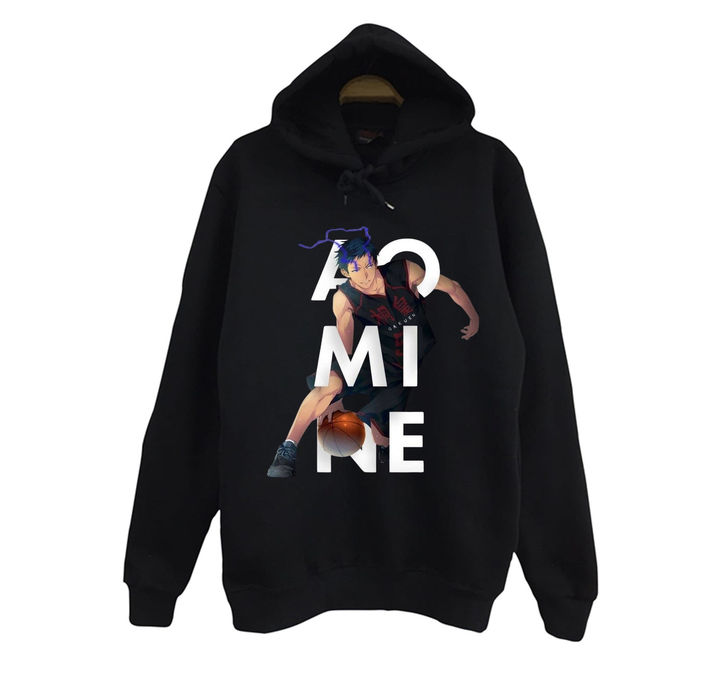 Kuroko no Basket - Daiki Aomine - Anime Baskılı Unisex %100 Pamuk Siyah Kapüşonlu Sweatshirt