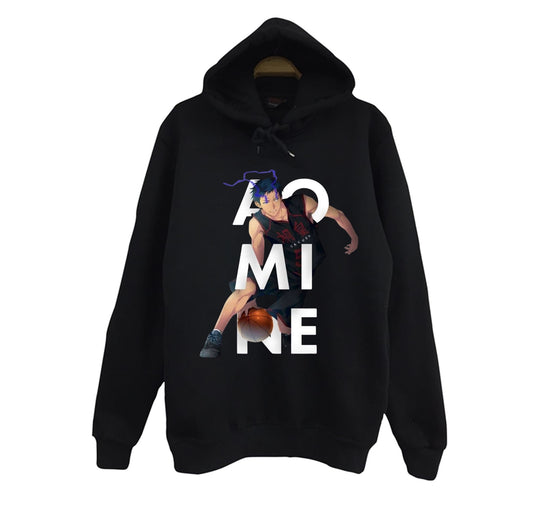 Kuroko no Basket - Daiki Aomine - Anime Baskılı Unisex %100 Pamuk Siyah Kapüşonlu Sweatshirt