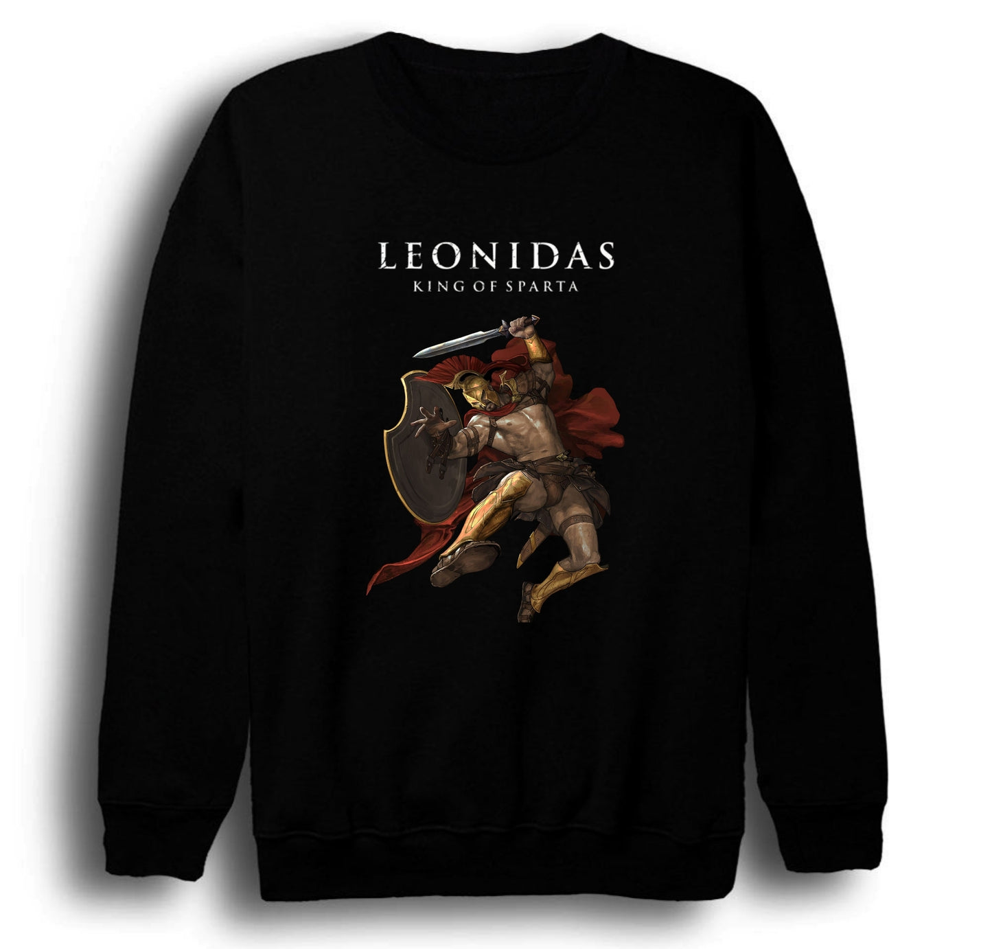 Leonidas - 300 Spartalı - The Spartan Baskılı Unisex %100 Pamuk Bisiklet Yaka Siyah Sweatshirt
