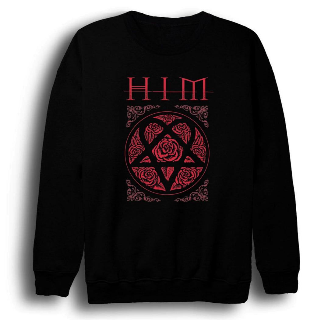 Him Kırmızı Heartagram amblemi baskılı siyah sweatshirt