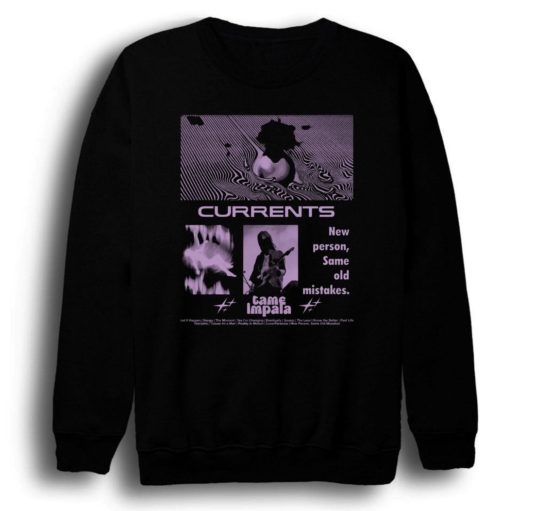 Tame Impala Müzik Grubu - Currents baskılı siyah sweatshirt