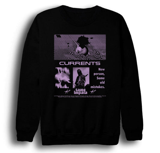 Tame Impala Müzik Grubu - Currents Baskılı Unisex %100 Pamuk Bisiklet Yaka Siyah Sweatshirt