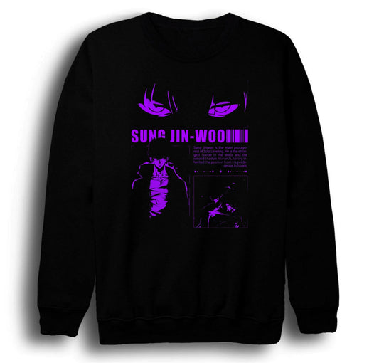 Solo Leveling Sung Jin-Woo - Arise - Anime Baskılı Unisex %100 Pamuk Bisiklet Yaka Siyah Sweatshirt