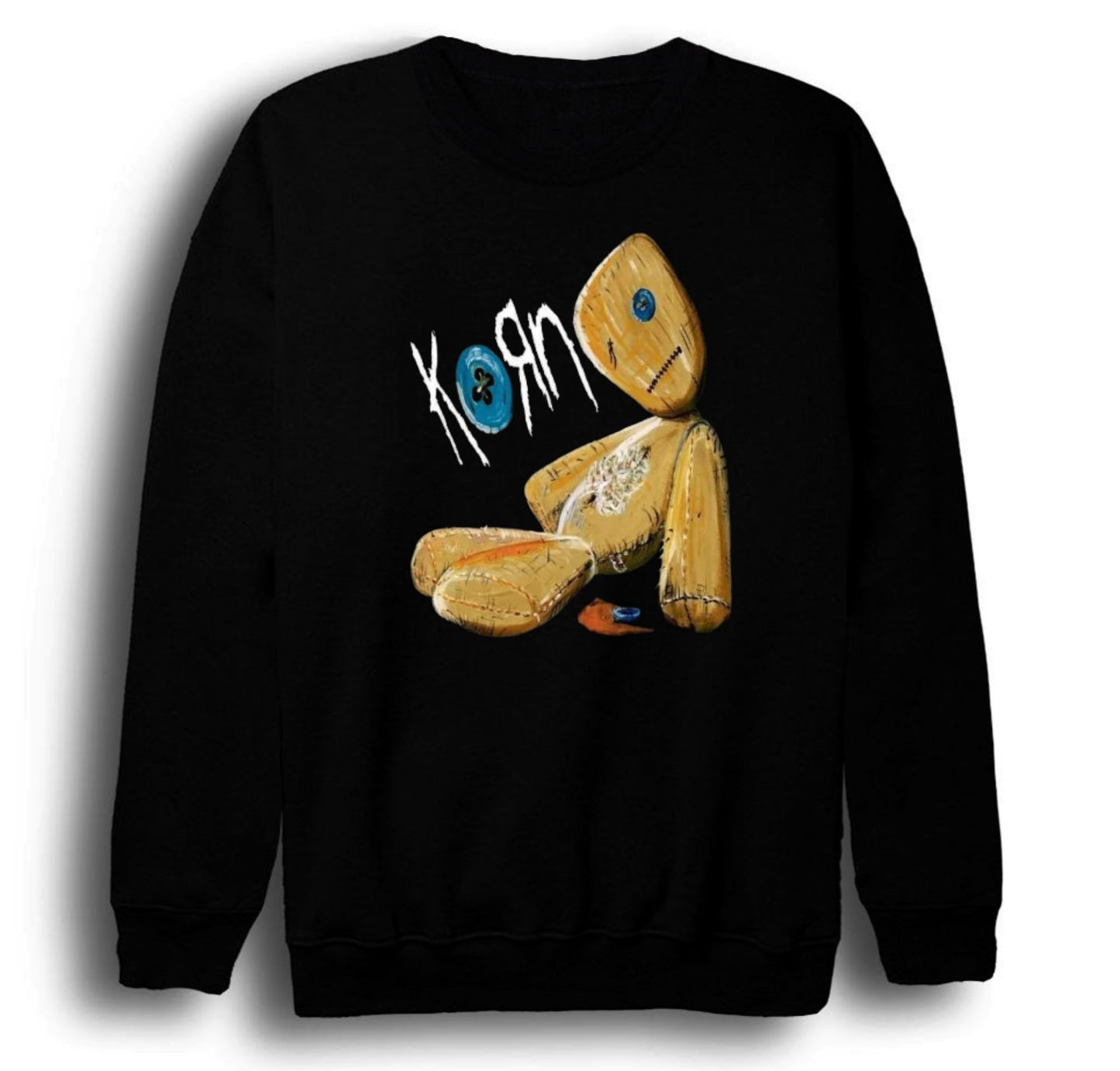 Korn - Rock - Band - Metal Baskılı Unisex %100 Pamuk Bisiklet Yaka Siyah Sweatshirt