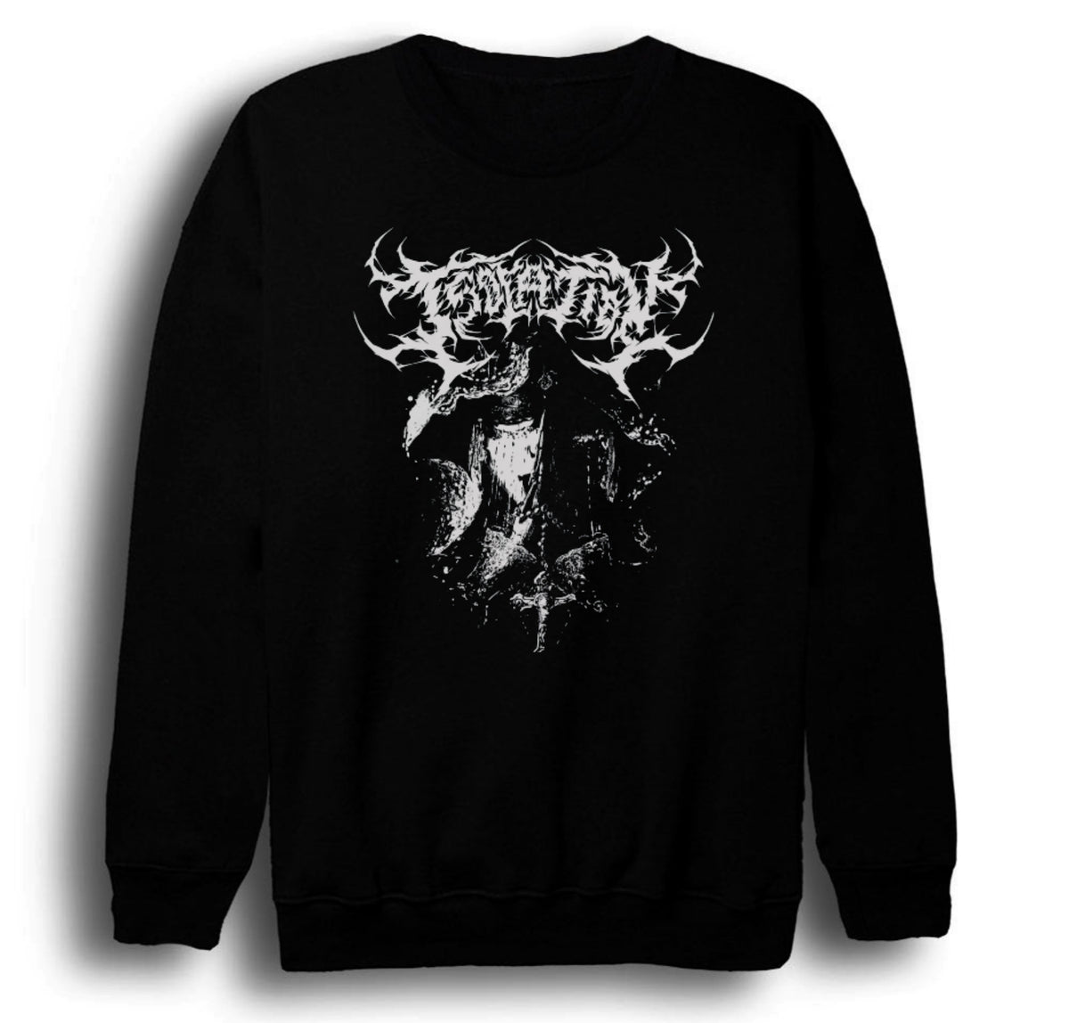 Gothic Black metal tarzı dikenli baskılı siyah sweatshirt
