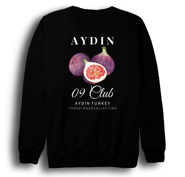 Aydın 09 İncir -Meyve - Sahil - Beach Şehir baskılı siyah sweatshirt