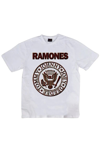 fame-stoned  Unisex Beyaz Ramones Baskılı T-shirt