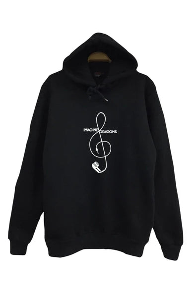 fame-stoned Imagine Dragons Baskılı Kapüşonlu %100 Pamuk Siyah Sweatshirt