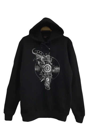 Fame Stoned baskılı siyah kapüşonlu sweatshirt