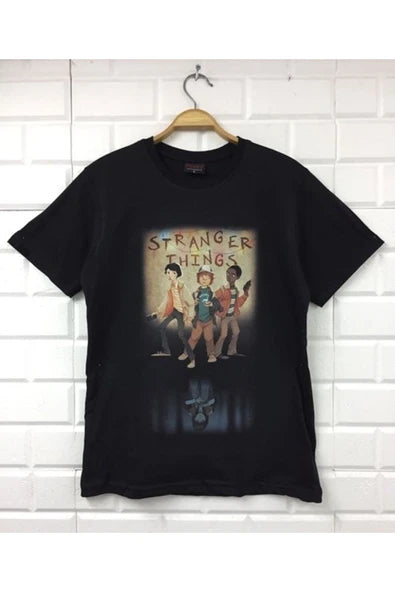 fame-stoned  Unisex Siyah Stranger Thıngs Baskılı T-shirt