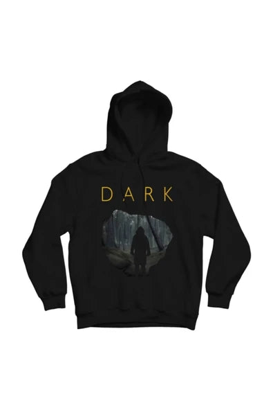 Dark (Netflix) - mağara girişinde baskılı siyah kapüşonlu sweatshirt