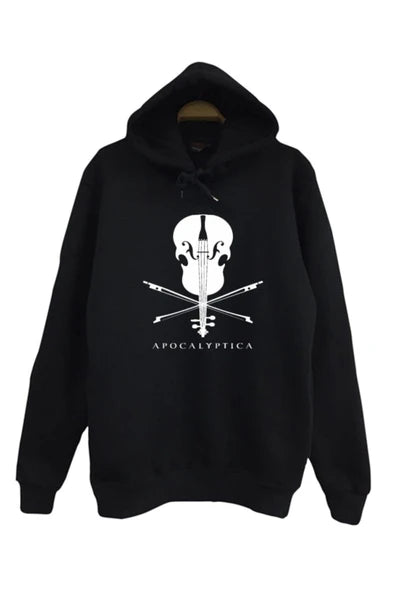 Apocalptica baskılı siyah kapüşonlu sweatshirt