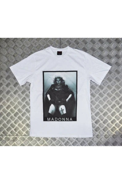 fame-stoned  Unisex Beyaz Madonna Baskılı T-shirt