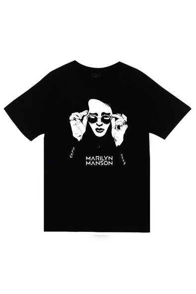fame-stoned Marilyn Manson Baskılı Unisex %100 Pamuk Siyah T-shirt