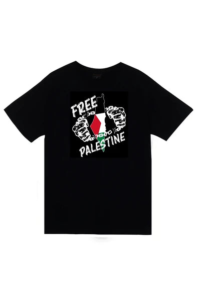fame-stoned Özgür Filistin Baskılı Unisex %100 Pamuk Siyah T-shirt