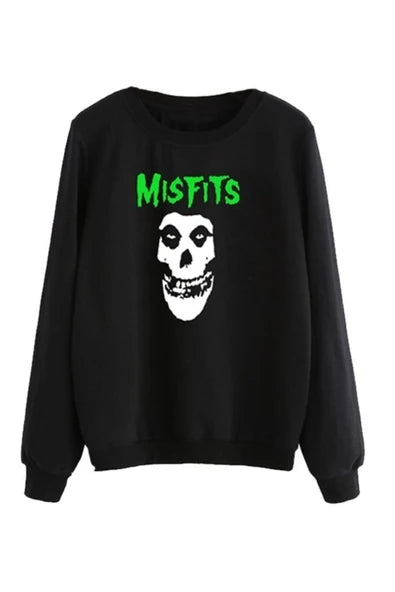 Mısfıts baskılı siyah sweatshirt