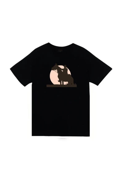 fame-stoned  Kovboy Baskılı Unisex %100 Pamuk Siyah T-shirt