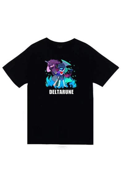 fame-stoned Deltarune – Oyun Baskılı Unisex %100 Pamuk Siyah T-shirt