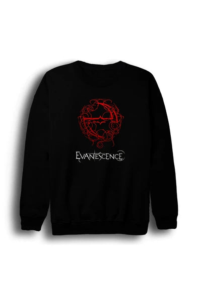 fame-stoned Evanescence - Müzik Grubu Baskılı Unisex %100 Pamuk Bisiklet Yaka Sweatshirt