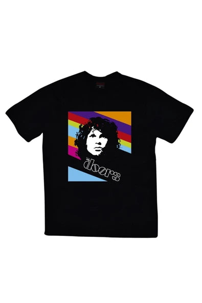 fame-stoned  The Doors Baskılı Unisex %100 Pamuk Siyah T-shirt