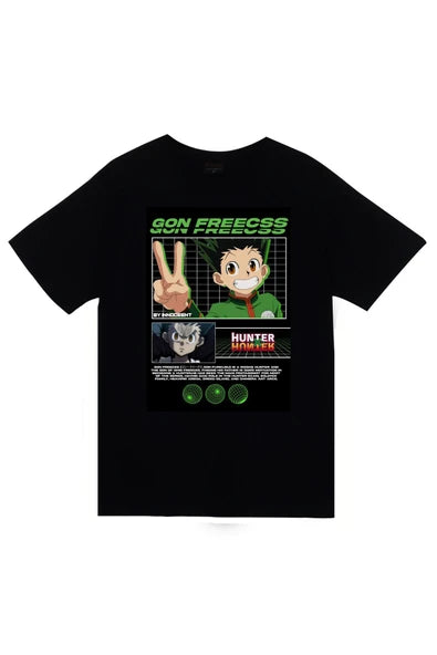 fame-stoned Hunter x Hunter Anime Baskılı Unisex %100 Pamuk Siyah T-shirt