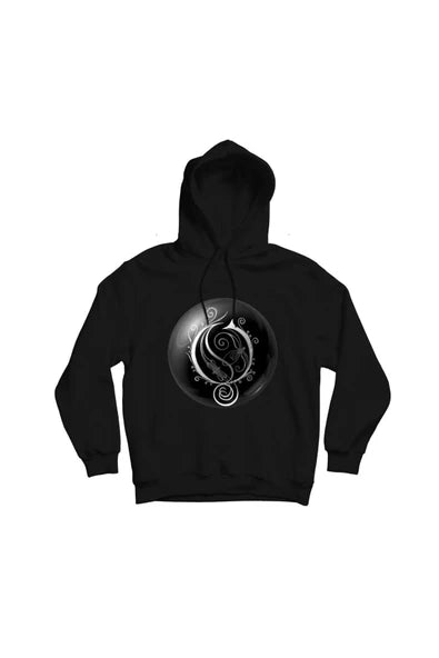 Opeth Siyah-beyaz daire baskılı siyah kapüşonlu sweatshirt