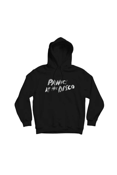 Panic At The Disco Yazi logosu baskılı siyah kapüşonlu sweatshirt