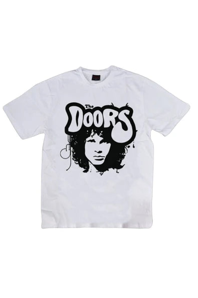 fame-stoned  The Doors Baskılı Unisex %100 Pamuk Beyaz T-shirt
