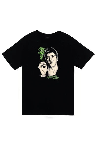 fame-stoned  Tony Montana Baskılı Unisex %100 Siyah Pamuk T-shirt