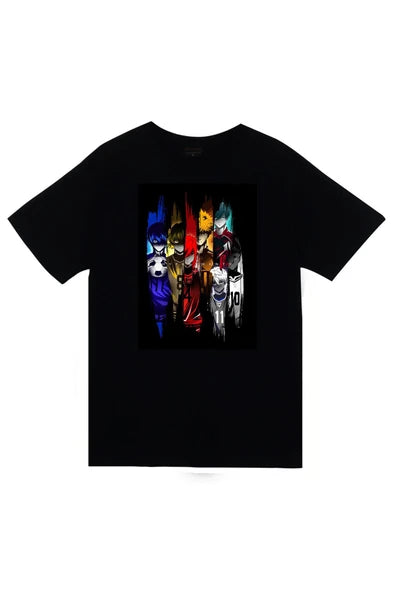 fame-stoned  Blue Lock Anime Baskılı Unisex %100 Pamuk Siyah T-shirt