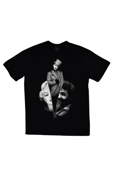 fame-stoned  Marilyn Manson Baskılı Unisex %100 Pamuk Siyah T-shirt