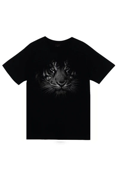 fame-stoned  Aslan, Hayvan Baskılı Unisex %100 Pamuk Siyah T-shirt