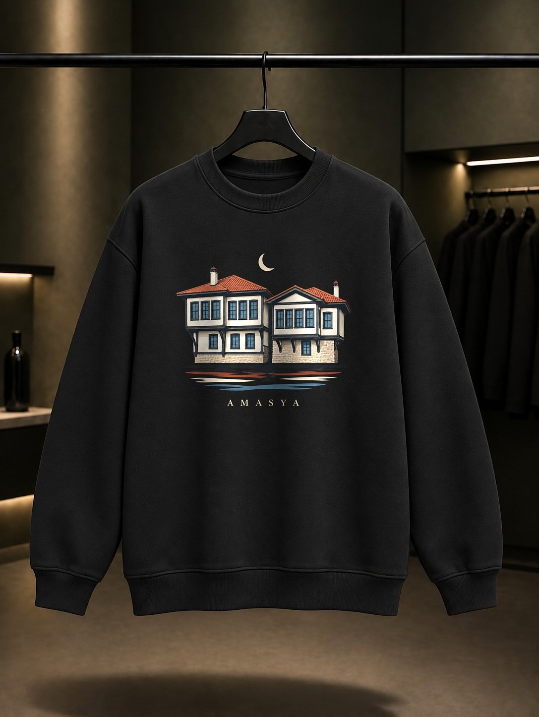 Amasya Yalıboyu Evleri Sweatshirt – Siyah