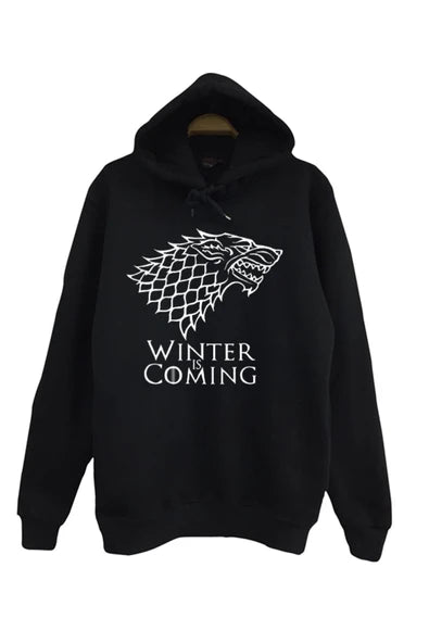 Game Of Thrones House Stark kurt arması baskılı siyah kapüşonlu sweatshirt