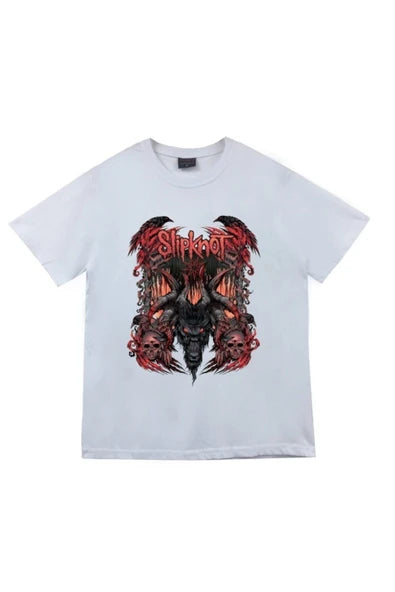 fame-stoned Unisex Beyaz Slipknot Baskılı T-shirt