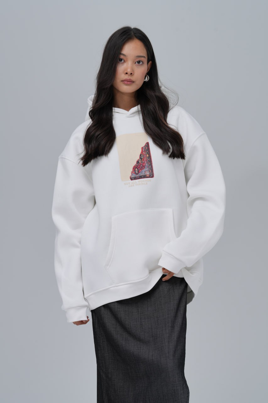 Not All Wounds Are Visible Baskılı Nakışlı %100 Pamuk Kapüşonlu Unisex Oversize Beyaz Sweatshirt