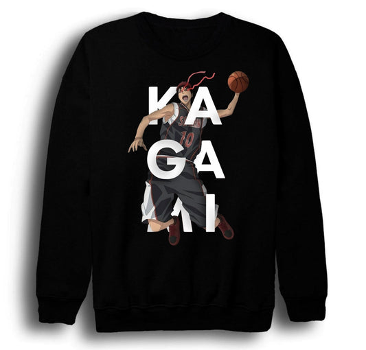 Kuroko no Basket - Taiga Kagami - Anime Baskılı Unisex %100 Pamuk Siyah Bisiklet Yaka Sweatshirt
