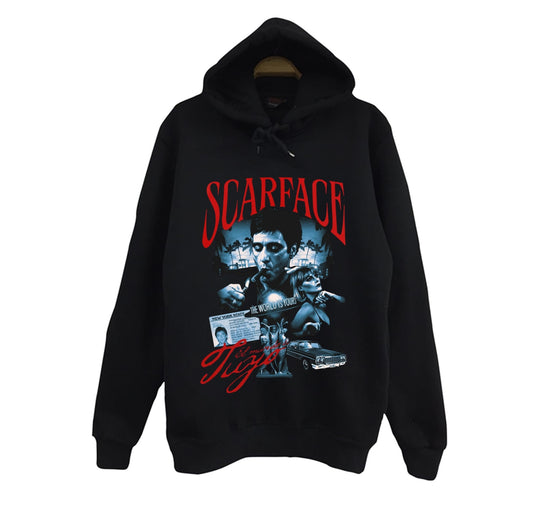 Scarface - Tony Montana Baskılı Unisex %100 Pamuk Siyah Kapüşonlu Sweatshirt