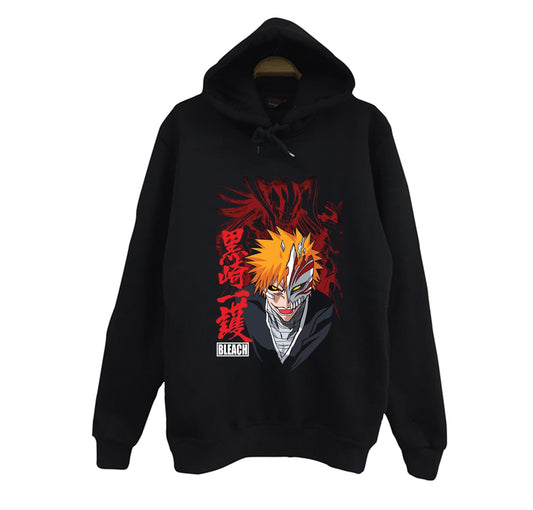 Bleach - Ichigo Kurosaki - Anime Baskılı Unisex %100 Pamuk Siyah Kapüşonlu Sweatshirt