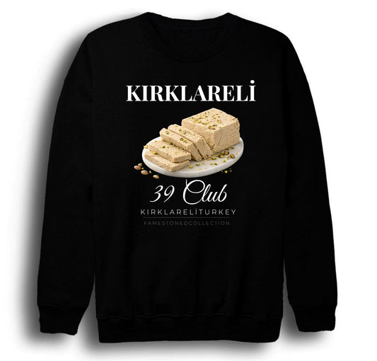 Kırklareli 39 İğneada Longoz Dupnisa Şehir Baskılı Unisex %100 Pamuk Siyah Bisiklet Yaka Sweatshirt