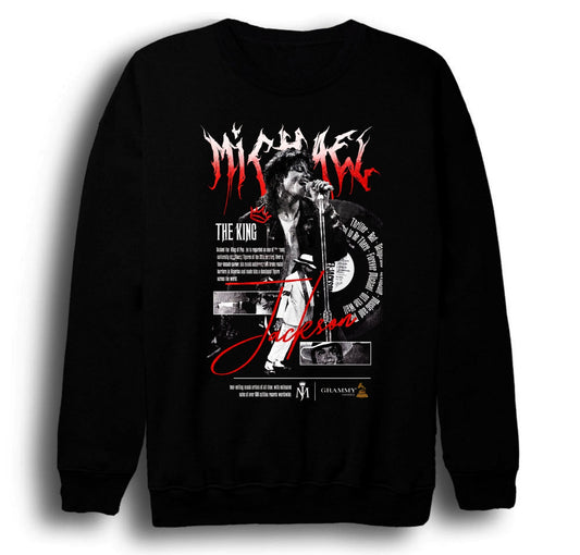 Michael Jackson Baskılı Unisex %100 Pamuk Siyah Bisiklet Yaka Sweatshirt