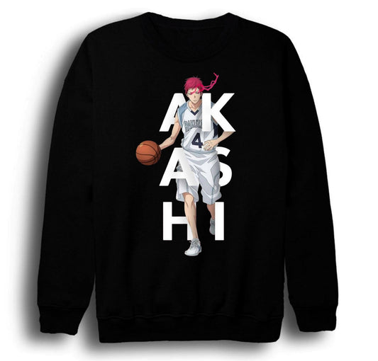 Kuroko no Basket - Seijūrō Akashi - Anime Baskılı Unisex %100 Pamuk Siyah Bisiklet Yaka Sweatshirt