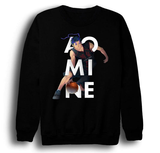 Kuroko no Basket - Daiki Aomine - Anime Baskılı Unisex %100 Pamuk Siyah Bisiklet Yaka Sweatshirt