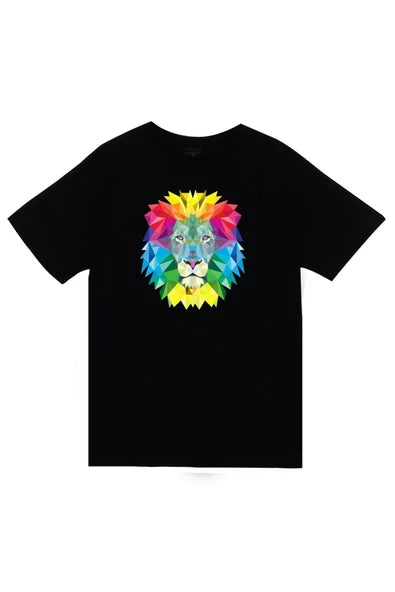 fame-stoned  Aslan Baskılı Unisex %100 Pamuk Siyah T-shirt