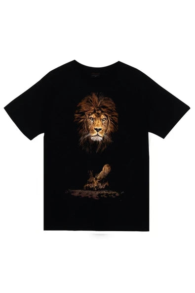 fame-stoned  Unisex Siyah Aslan Baskılı T-Shirt