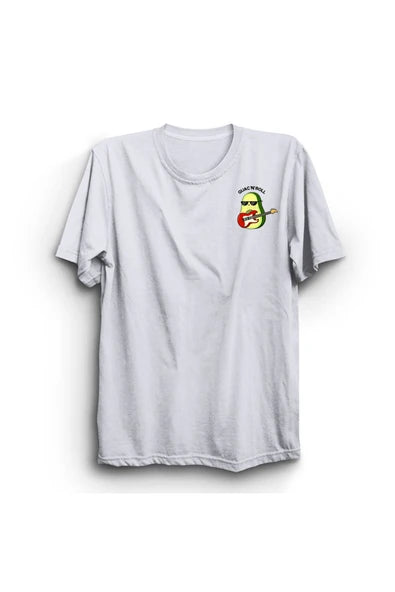 fame-stoned  Gitarist Ananas Meyve Baskılı Sol Logo Unisex %100 Pamuk Beyaz T-shirt